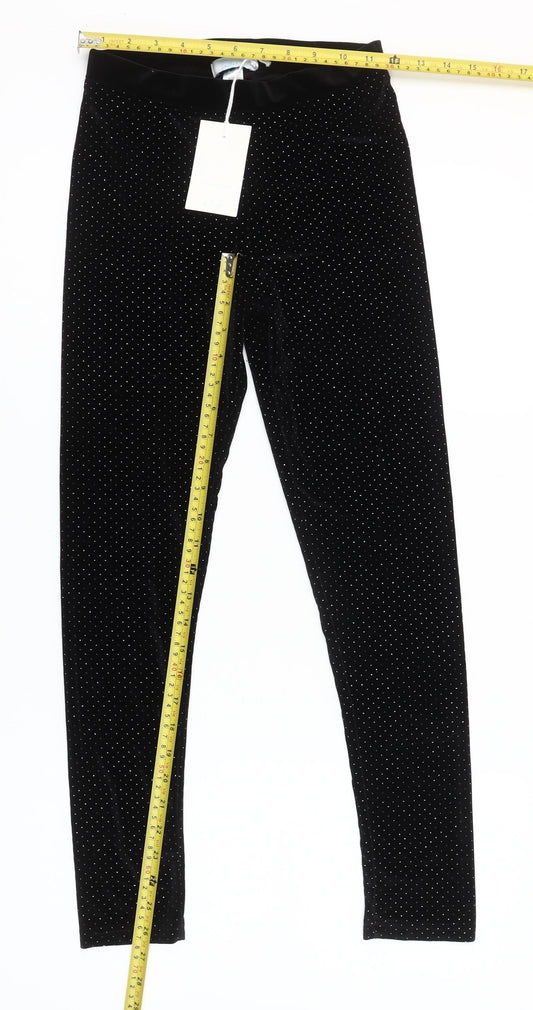 Leigh Tucker Willow Girls Black Polka Dot Velvet Ankle Leggings Size 25in