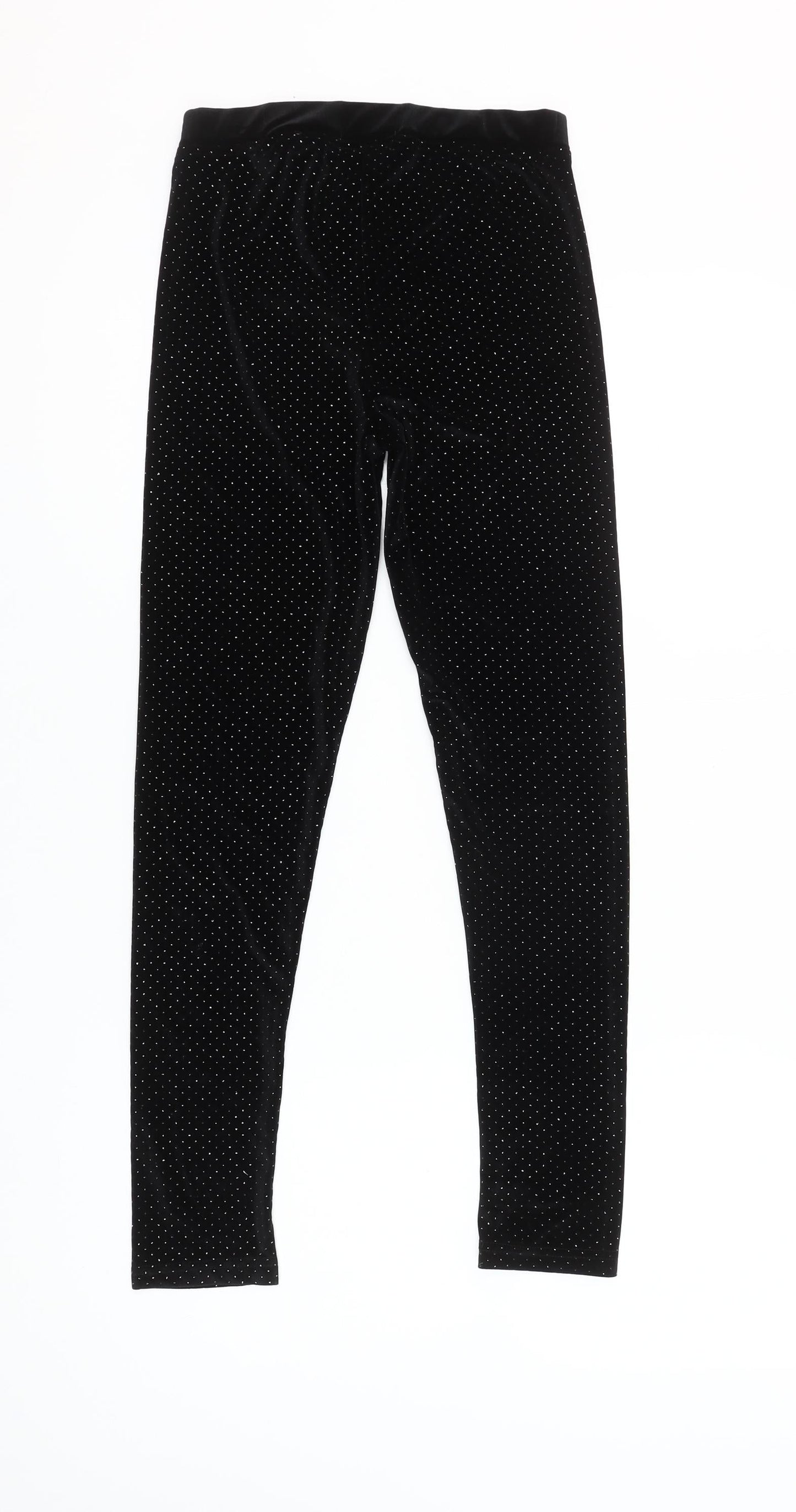 Leigh Tucker Willow Girls Black Polka Dot Velvet Ankle Leggings Size 25in