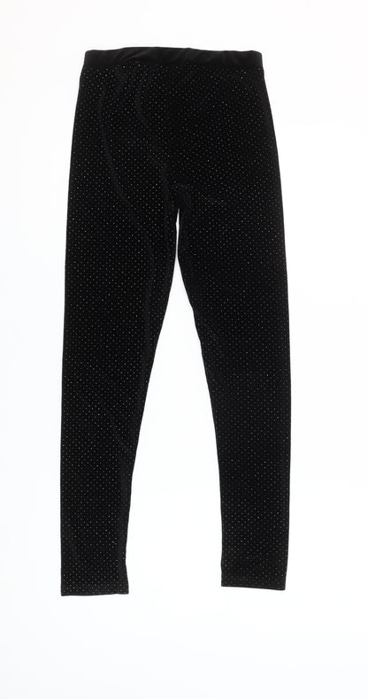 Leigh Tucker Willow Girls Black Polka Dot Velvet Ankle Leggings Size 25in