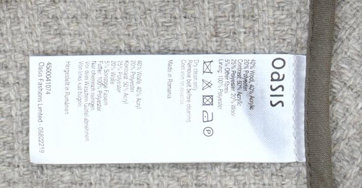 Oasis Women’s Beige Wool Blend Mid-Length Overcoat Size S