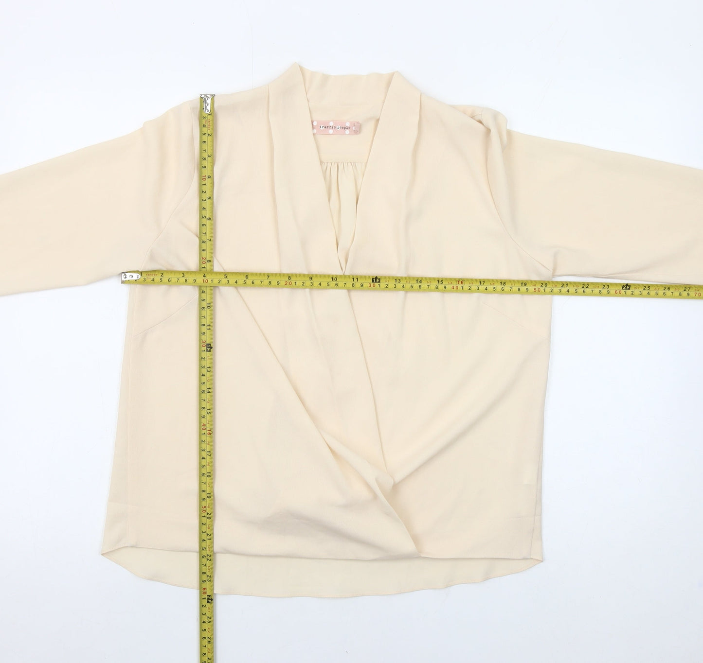 Traffic People Women’s Beige Wrap Blouse Long Sleeve Size M