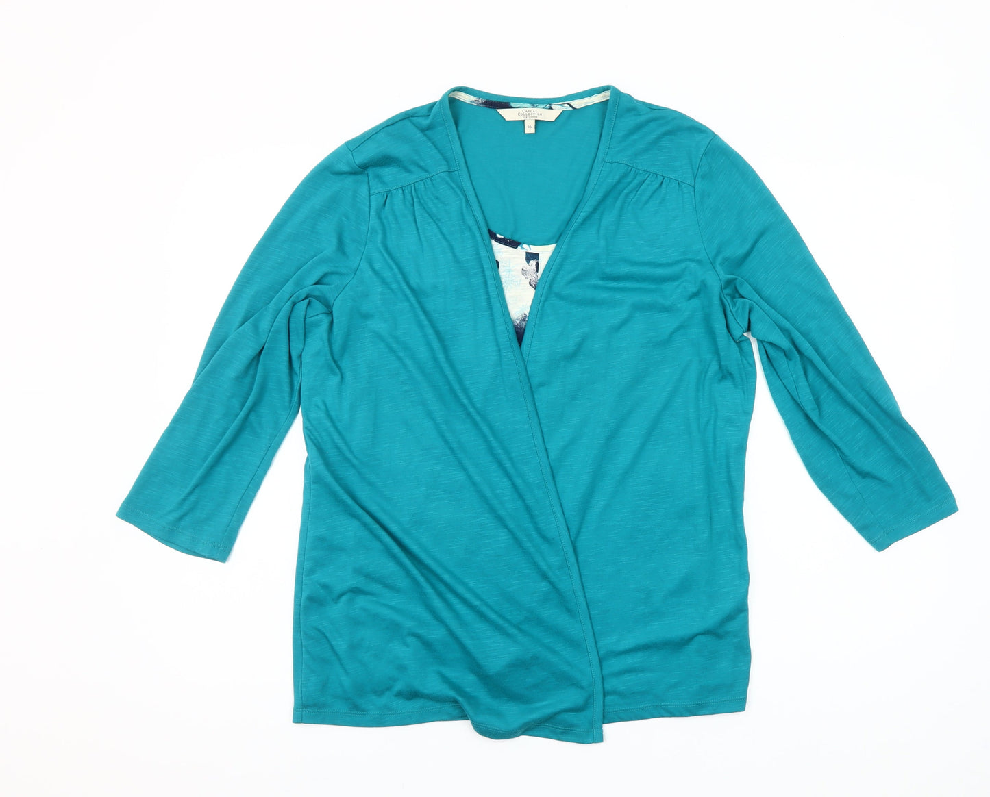 Debenhams Womens Blue Wrap Blouse Size 16 V-Neck 3/4 Sleeve