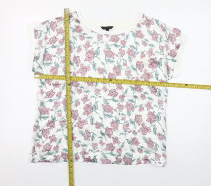Cortefiel Womens UK 12 Floral Cotton T-Shirt Short Sleeve