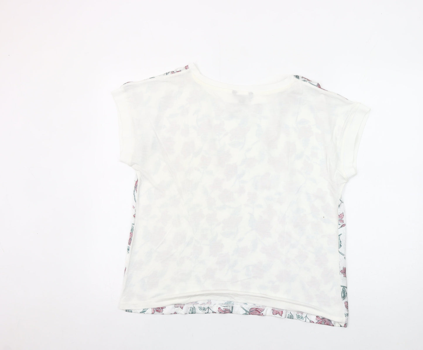 Cortefiel Womens UK 12 Floral Cotton T-Shirt Short Sleeve