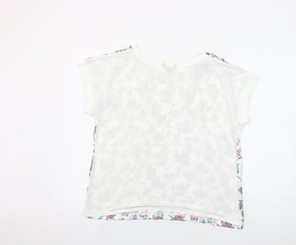 Cortefiel Womens UK 12 Floral Cotton T-Shirt Short Sleeve