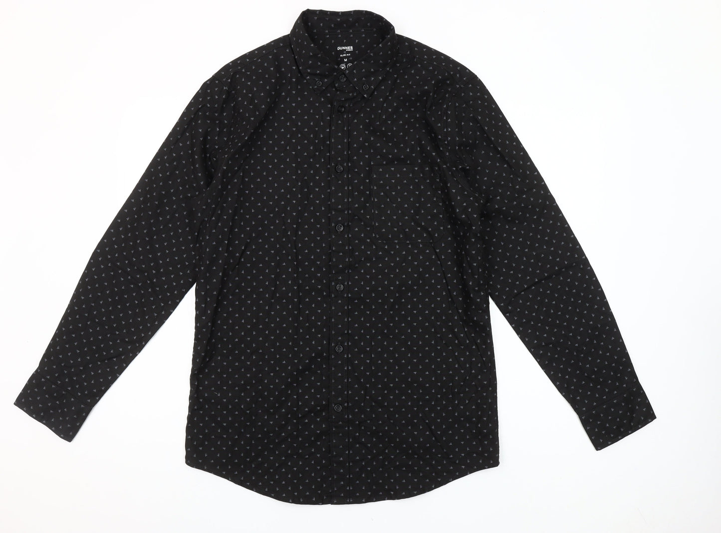 Dunnes Stores Men’s Black Slim Fit Geometric Long Sleeve Shirt M