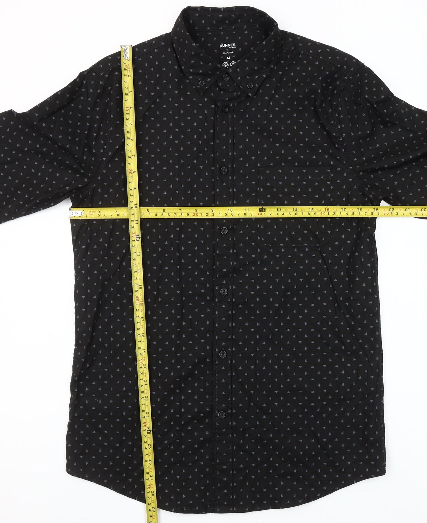 Dunnes Stores Men’s Black Slim Fit Geometric Long Sleeve Shirt M