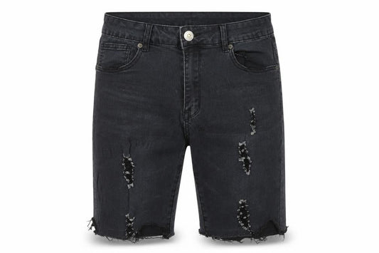 The Rockn Rev Men’s Black Denim Bermuda Shorts Size 34 Slim Fit Distressed