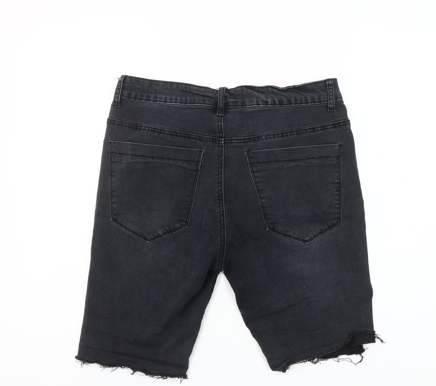 The Rockn Rev Men’s Black Denim Bermuda Shorts Size 34 Slim Fit Distressed