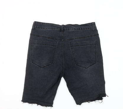 The Rockn Rev Men’s Black Denim Bermuda Shorts Size 34 Slim Fit Distressed