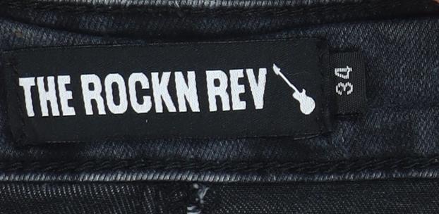 The Rockn Rev Men’s Black Denim Bermuda Shorts Size 34 Slim Fit Distressed