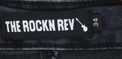 The Rockn Rev Men’s Black Denim Bermuda Shorts Size 34 Slim Fit Distressed