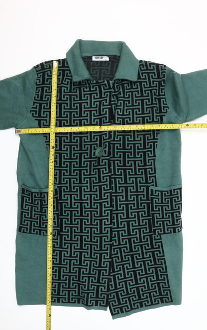 Sweet Lady Women’s Green Geometric Collared Long Sleeve Cardigan M