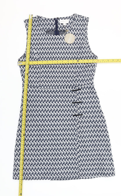 Apricot Women’s Blue Geometric Sheath Dress Size 10 Sleeveless Short