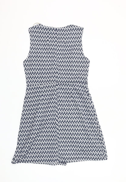 Apricot Women’s Blue Geometric Sheath Dress Size 10 Sleeveless Short