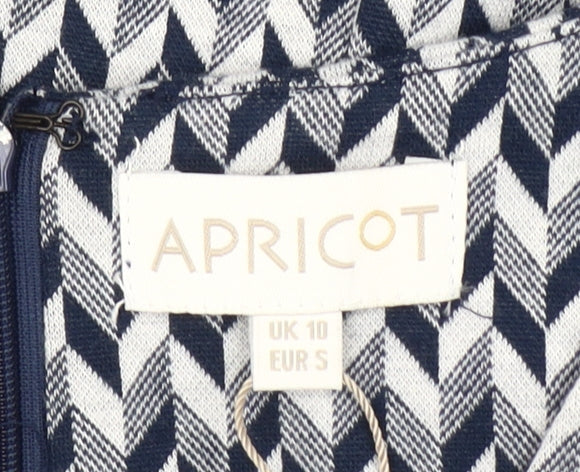 Apricot Women’s Blue Geometric Sheath Dress Size 10 Sleeveless Short