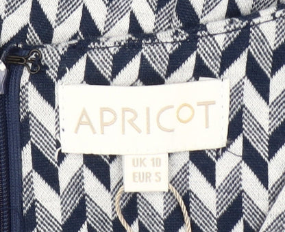 Apricot Women’s Blue Geometric Sheath Dress Size 10 Sleeveless Short
