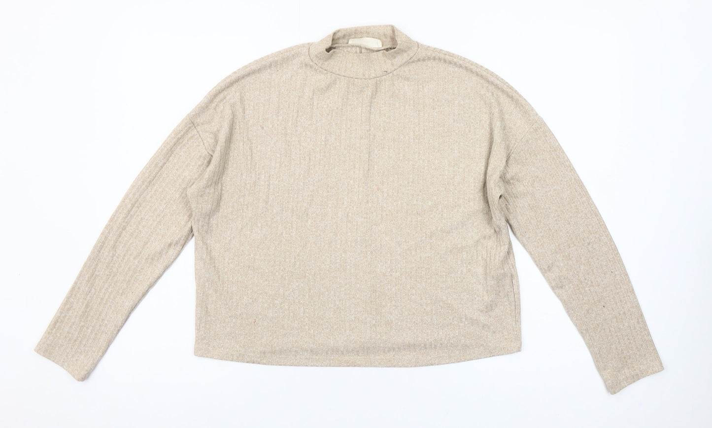 Stradivarius Women’s Beige XS Mock Neck Long Sleeve Knit Top