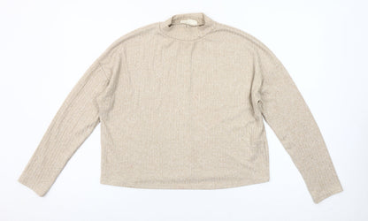 Stradivarius Women’s Beige XS Mock Neck Long Sleeve Knit Top