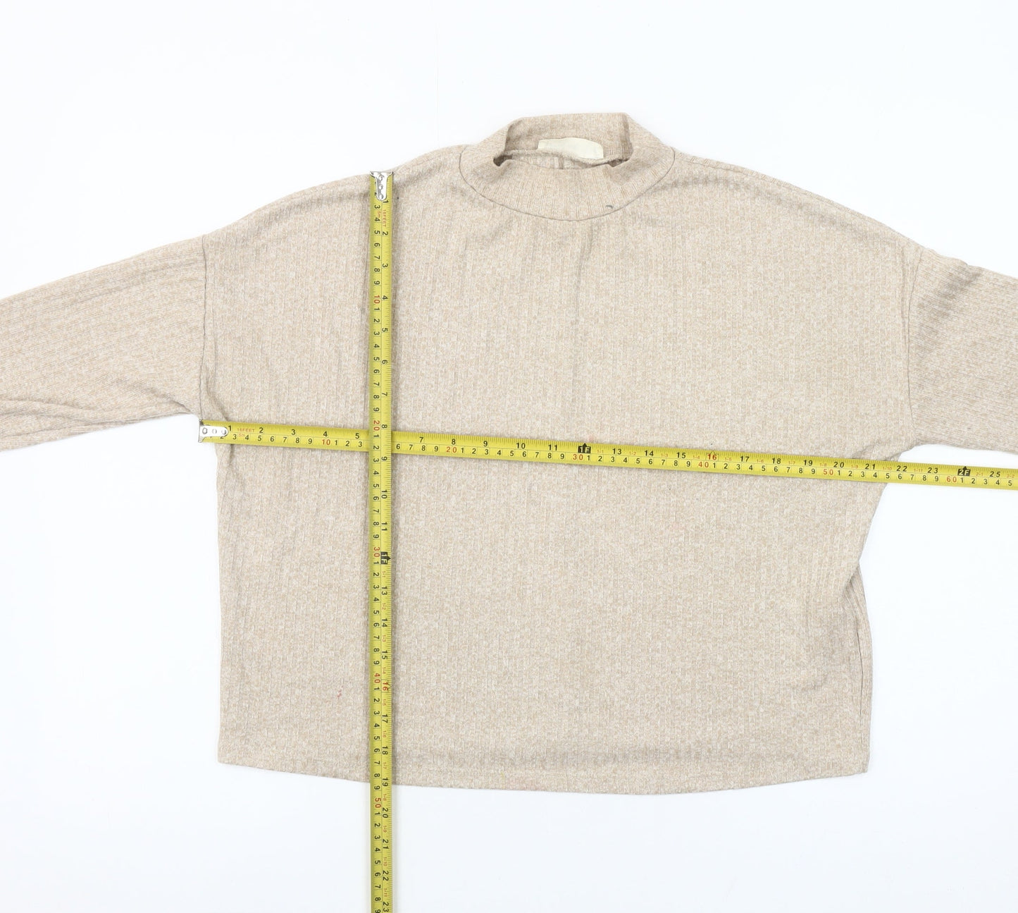 Stradivarius Women’s Beige XS Mock Neck Long Sleeve Knit Top