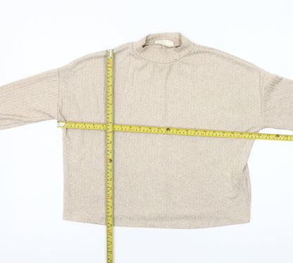 Stradivarius Women’s Beige XS Mock Neck Long Sleeve Knit Top