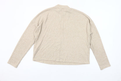 Stradivarius Women’s Beige XS Mock Neck Long Sleeve Knit Top