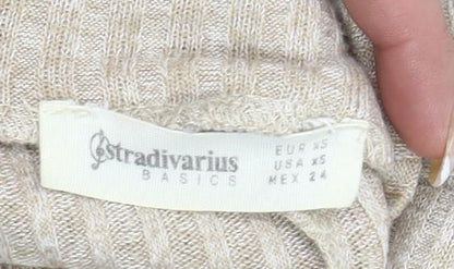 Stradivarius Women’s Beige XS Mock Neck Long Sleeve Knit Top