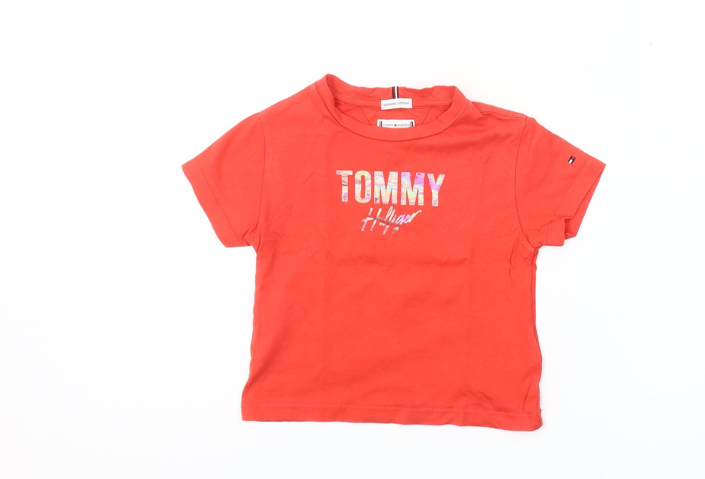 Tommy Hilfiger Girls Red Logo T-Shirt 9-12 Months Short Sleeve Cotton