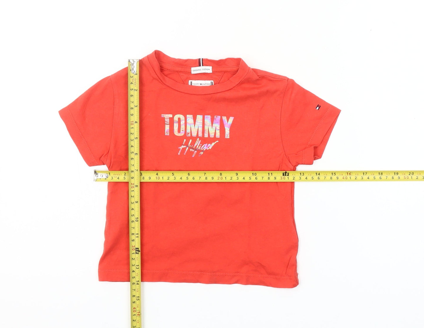 Tommy Hilfiger Girls Red Logo T-Shirt 9-12 Months Short Sleeve Cotton