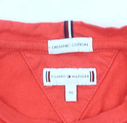 Tommy Hilfiger Girls Red Logo T-Shirt 9-12 Months Short Sleeve Cotton