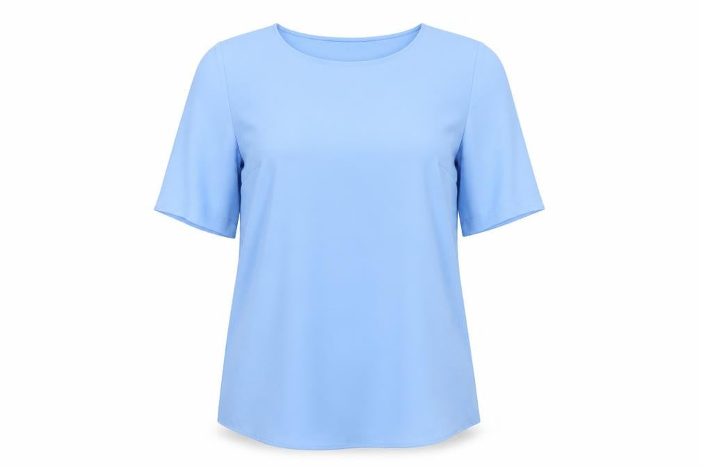 Front view of Dunnes Women’s Blue Short Sleeve Blouse, size S, Regular Fit