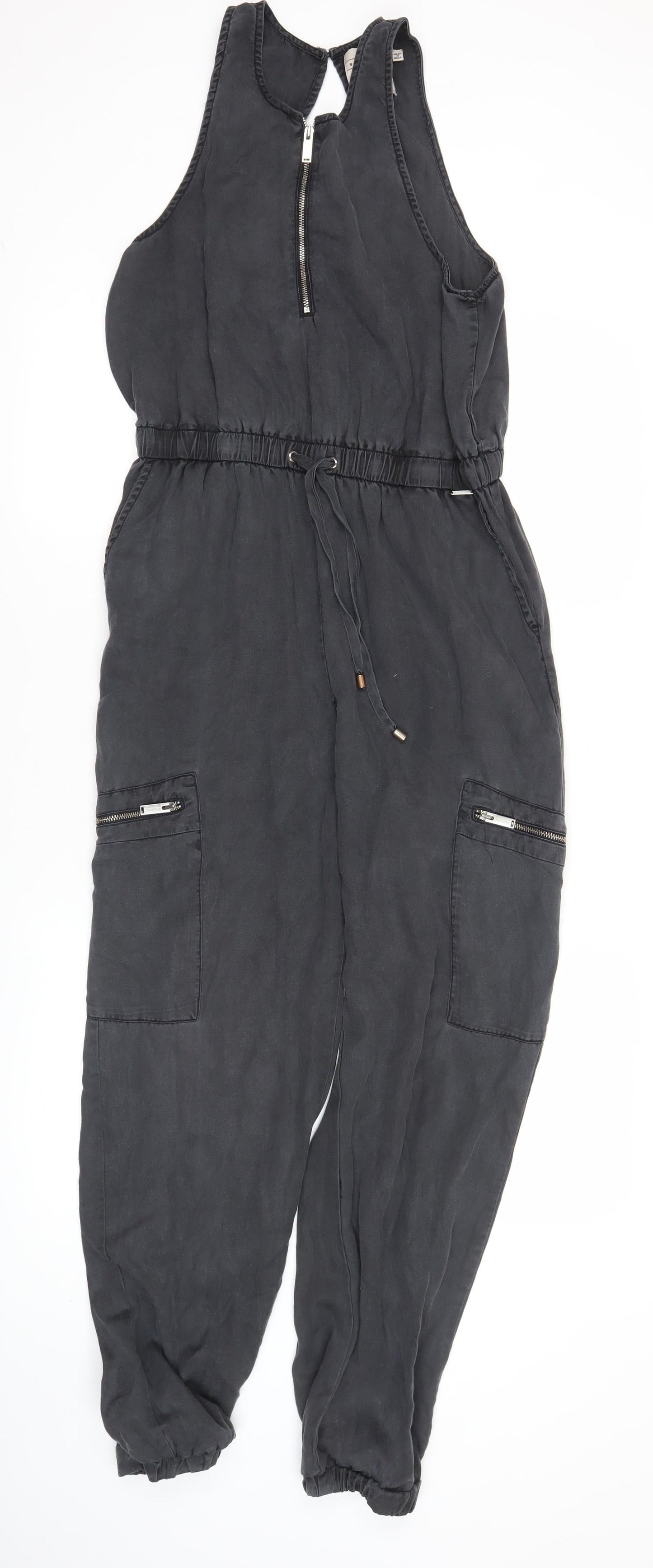 Superdry Womens Black Jumpsuit Size 10 Sleeveless Casual Zip Pockets