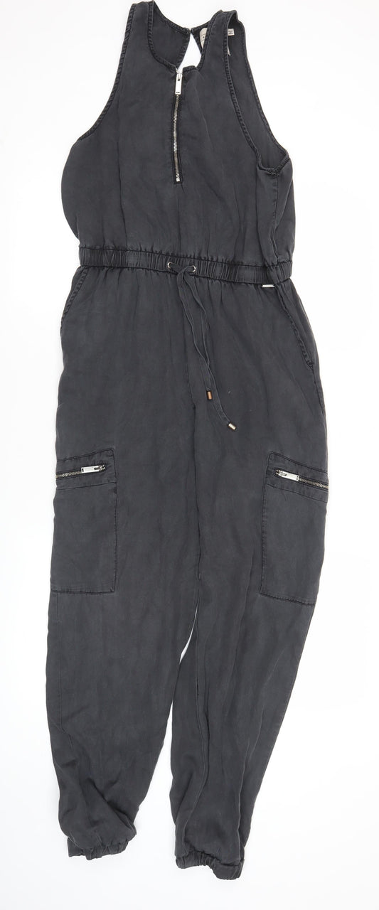 Superdry Womens Black Jumpsuit Size 10 Sleeveless Casual Zip Pockets