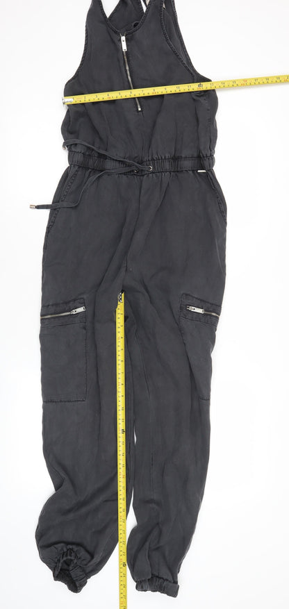 Superdry Womens Black Jumpsuit Size 10 Sleeveless Casual Zip Pockets