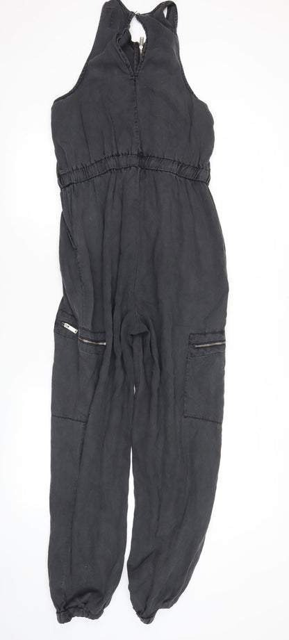 Superdry Womens Black Jumpsuit Size 10 Sleeveless Casual Zip Pockets