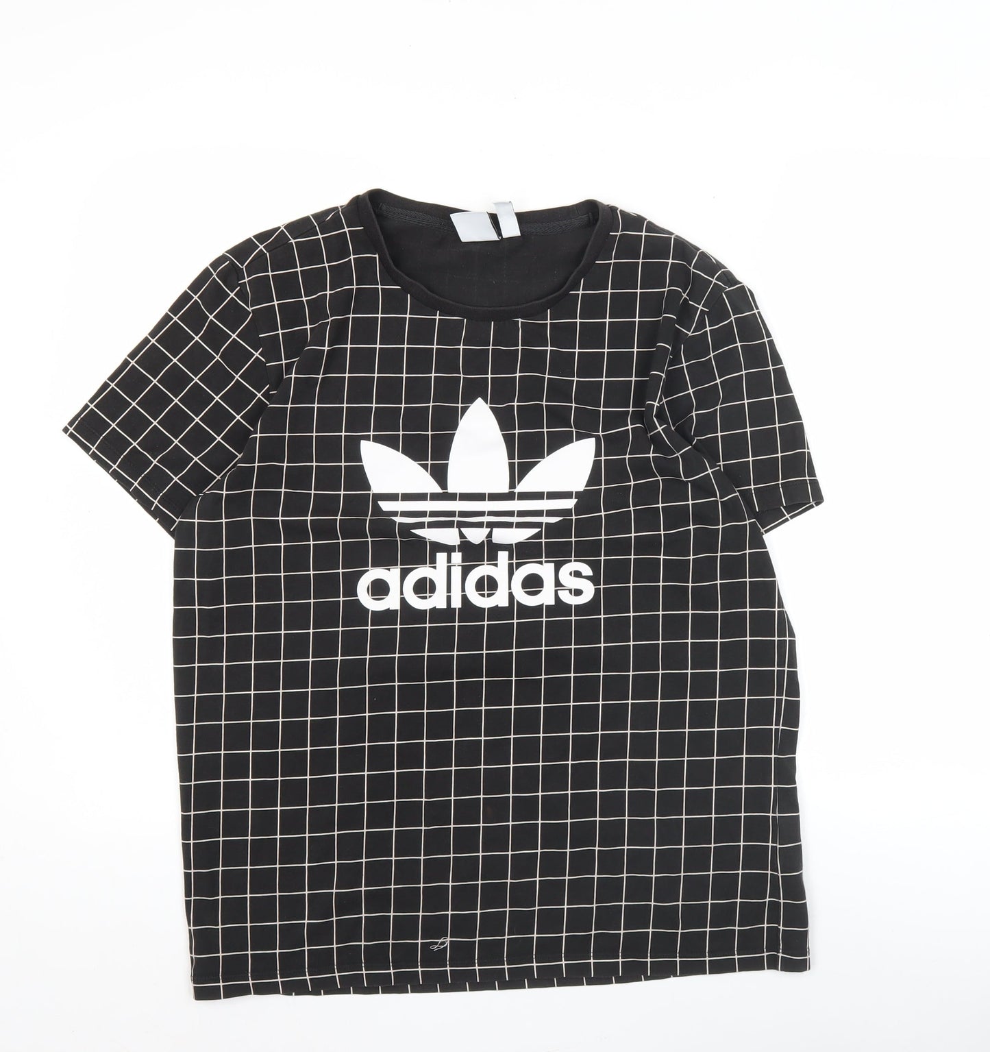 Adidas Men's Black Small Check Logo Graphic Cotton T-Shirt