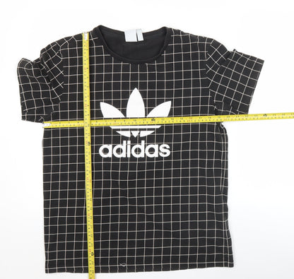 Adidas Men's Black Small Check Logo Graphic Cotton T-Shirt