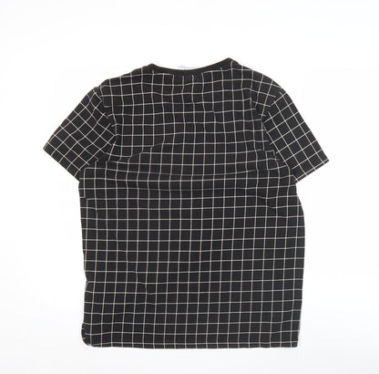 Adidas Men's Black Small Check Logo Graphic Cotton T-Shirt