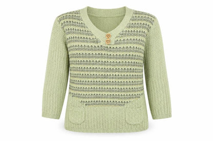 Tivoli Womens Green L Chunky Knit V-Neck Pullover Jumper