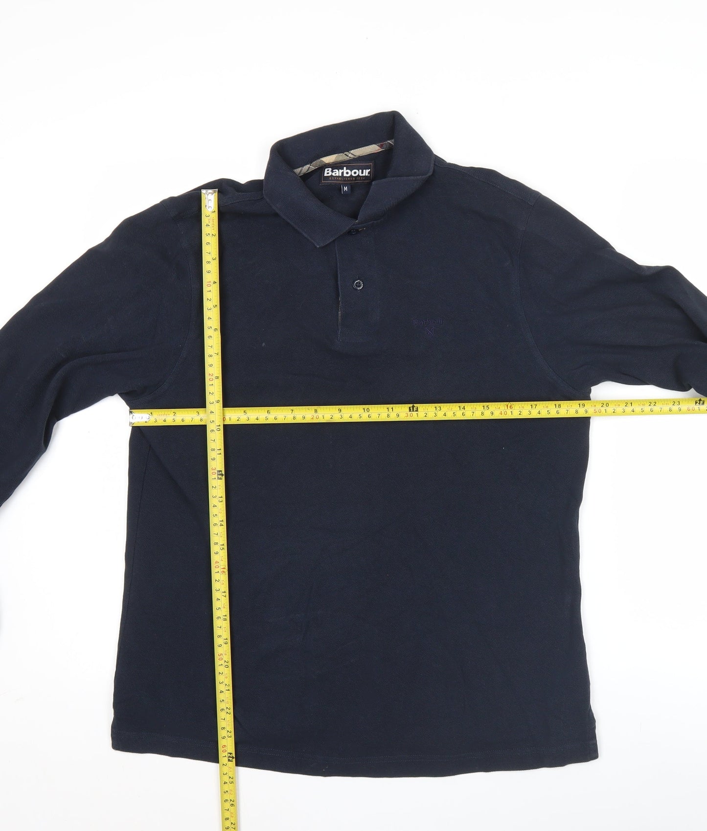 Barbour Men’s Blue Long Sleeve Polo Shirt Size M Cotton Classic