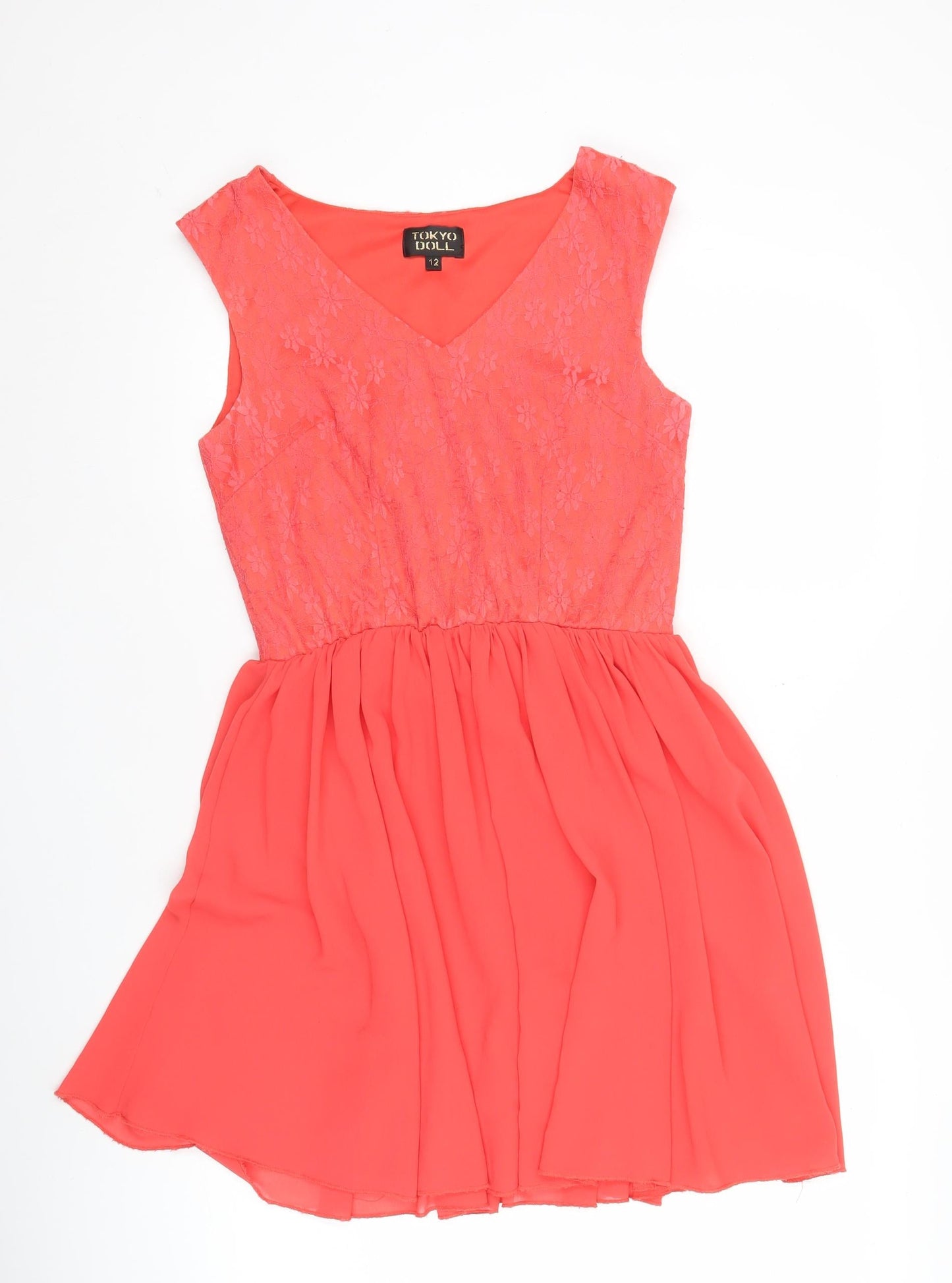 Tokyo Doll Women’s Pink Lace Skater Dress Size 12 Sleeveless Party
