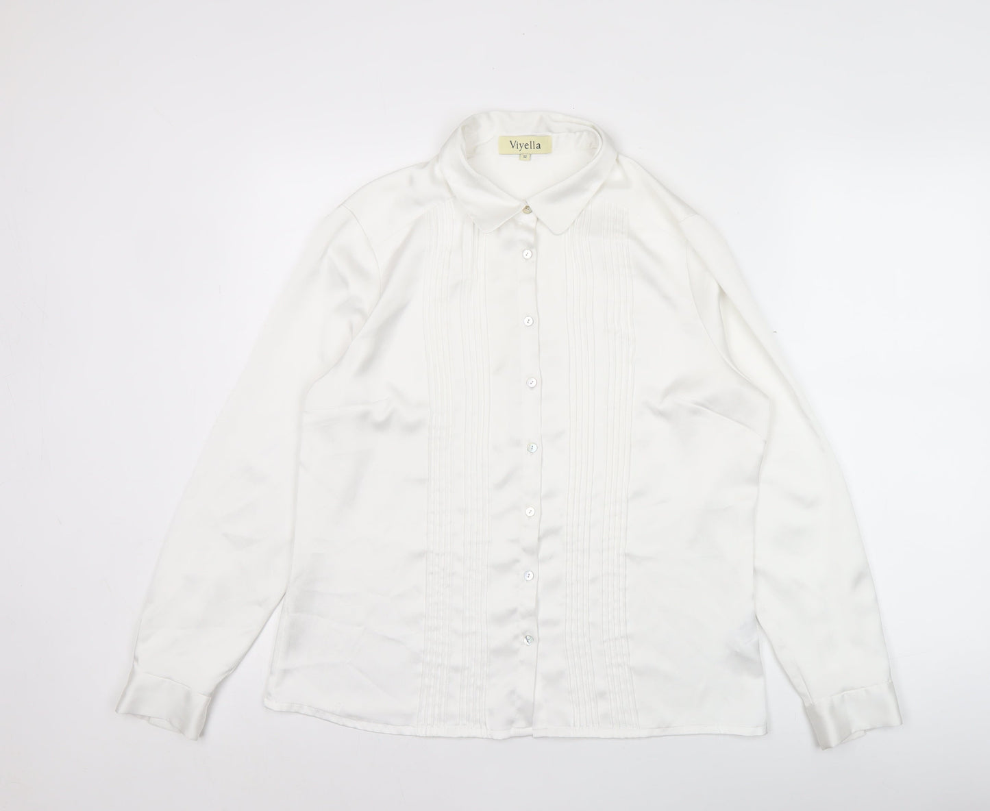 Viyella Womens White Polyester Long Sleeve Collared Blouse Size 12