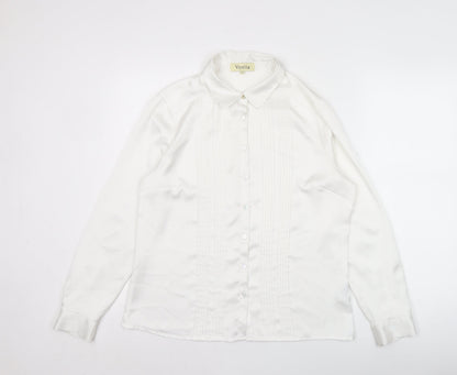 Viyella Womens White Polyester Long Sleeve Collared Blouse Size 12