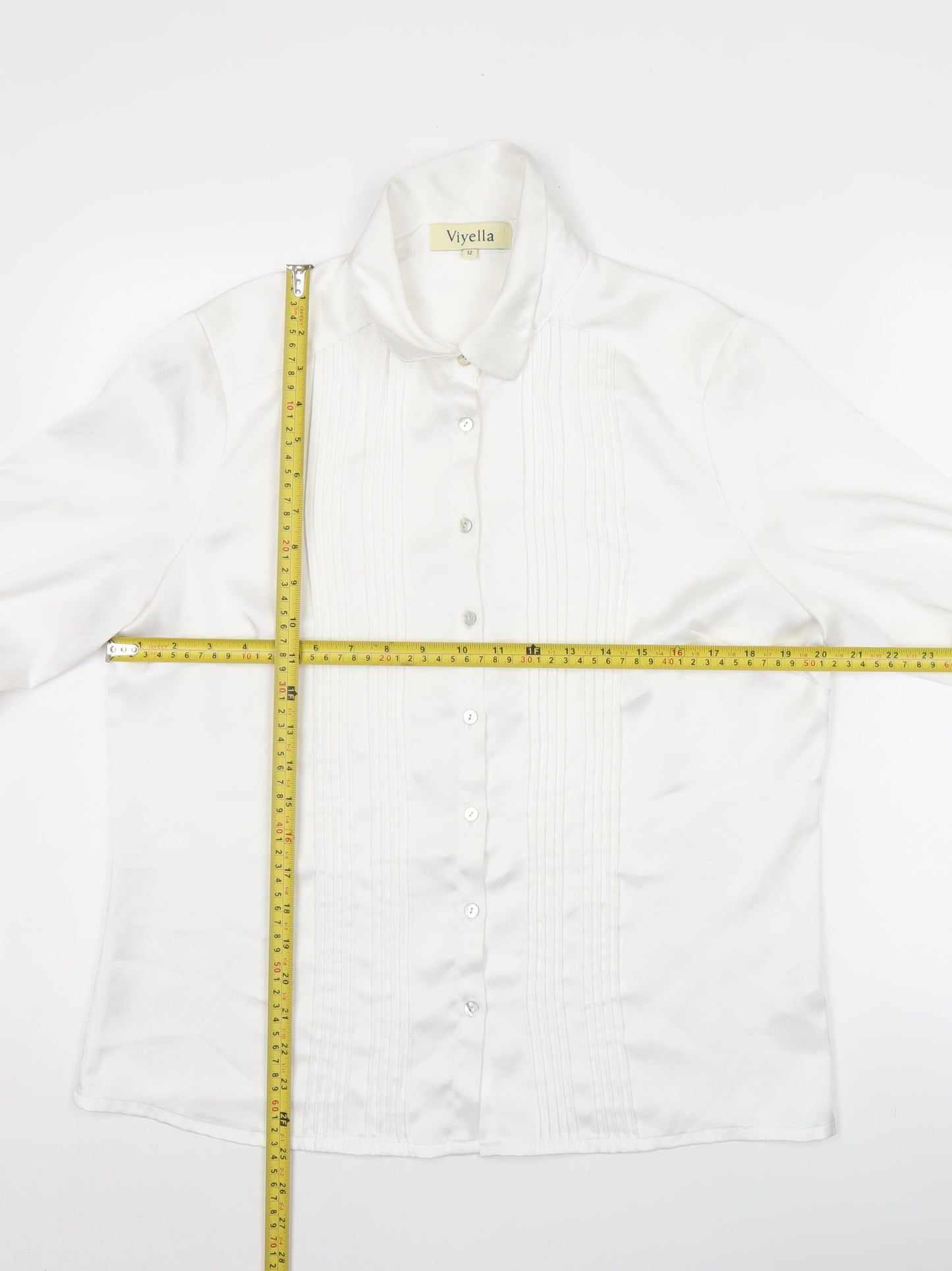 Viyella Womens White Polyester Long Sleeve Collared Blouse Size 12