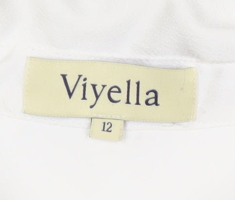 Viyella Womens White Polyester Long Sleeve Collared Blouse Size 12
