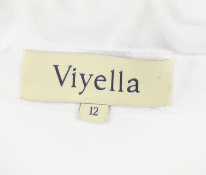 Viyella Womens White Polyester Long Sleeve Collared Blouse Size 12