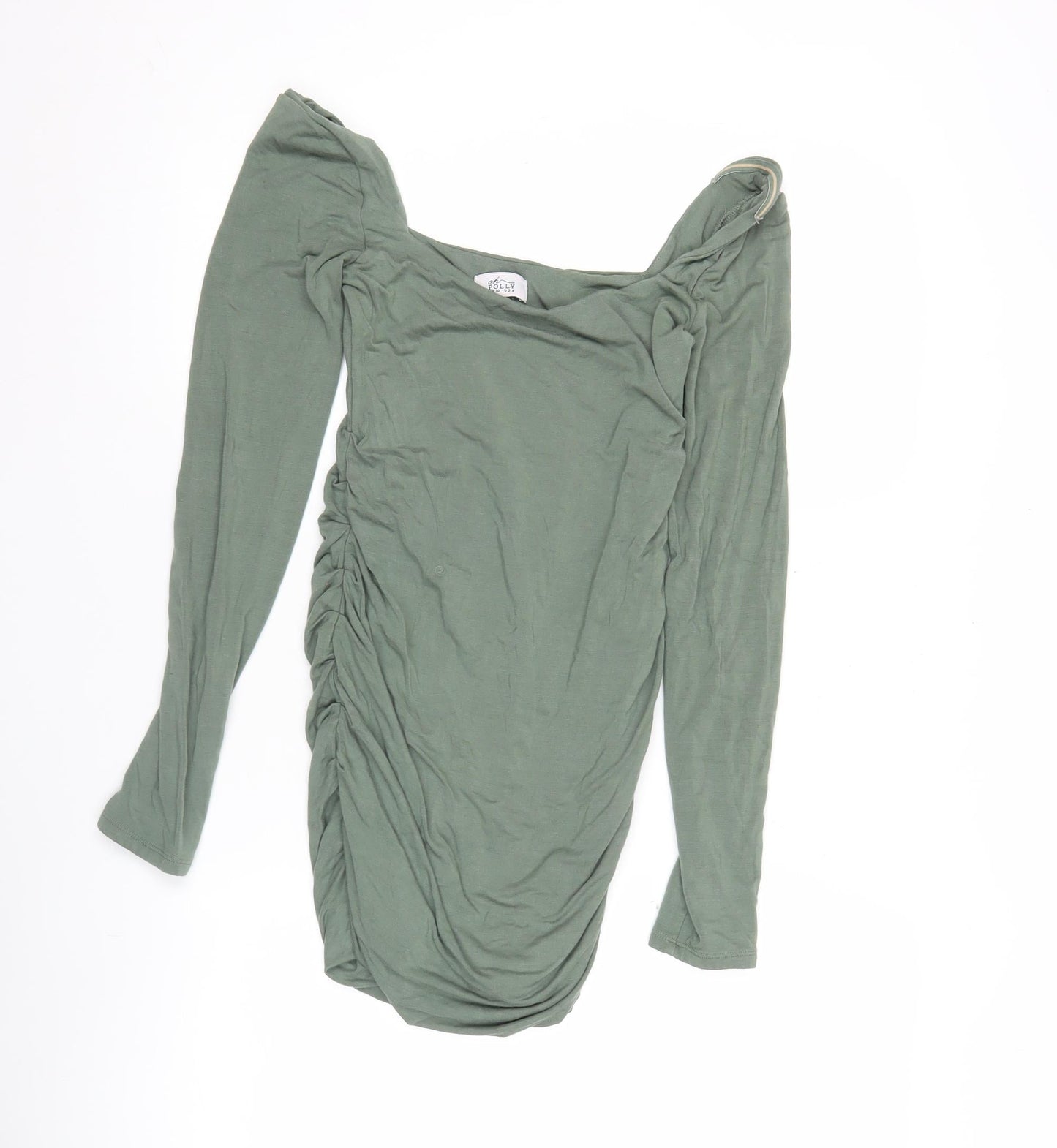 Oh Polly Womens Green Size 10 Bodycon Mini Dress Long Sleeve Ruched