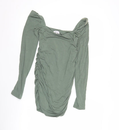 Oh Polly Womens Green Size 10 Bodycon Mini Dress Long Sleeve Ruched