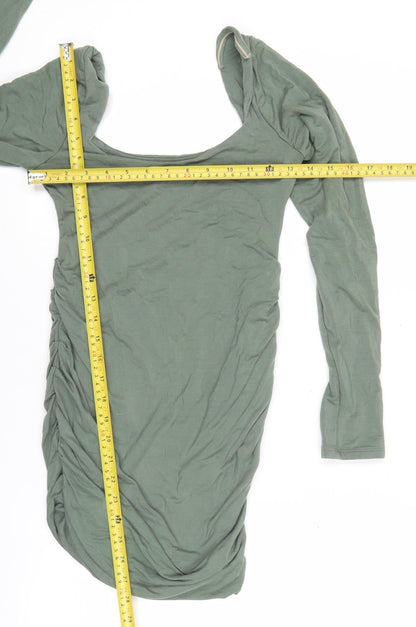 Oh Polly Womens Green Size 10 Bodycon Mini Dress Long Sleeve Ruched