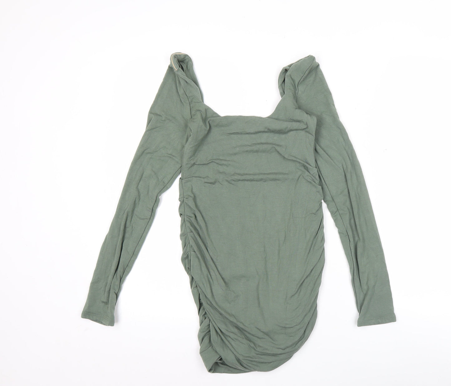 Oh Polly Womens Green Size 10 Bodycon Mini Dress Long Sleeve Ruched